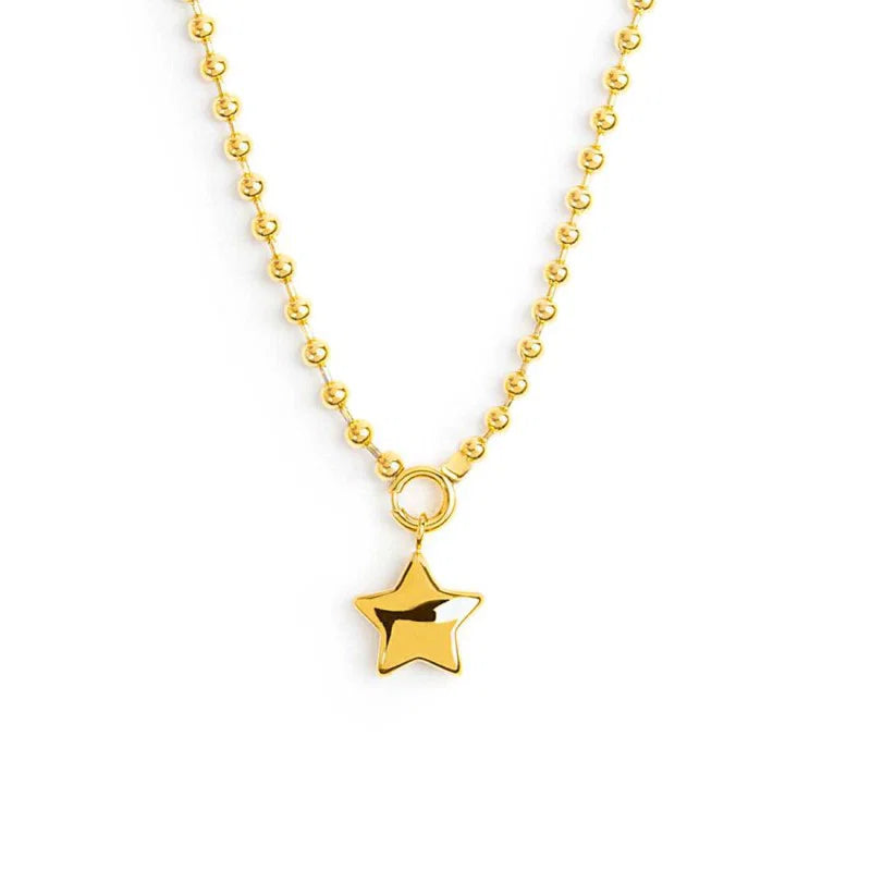 Collana Marlù in Acciaio Oro Catena a Sfere con Stella in Acciaio Oro