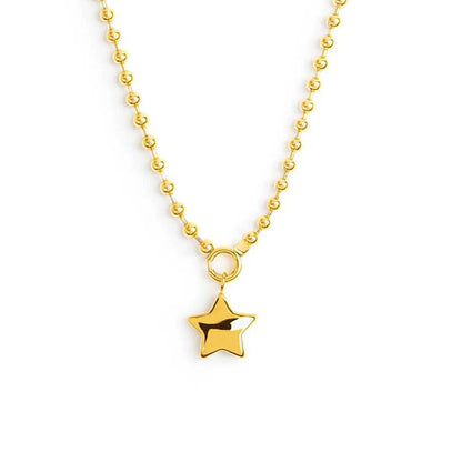 Collana Marlù in Acciaio Oro Catena a Sfere con Stella in Acciaio Oro