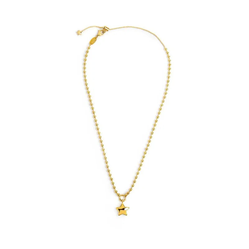 Collana Marlù in Acciaio Oro Catena a Sfere con Stella in Acciaio Oro