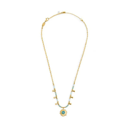Collana Catena Chicco di Riso con Sole Pendente Azzurro in Acciaio Oro Marlù
