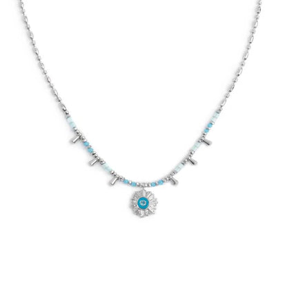 Collana Catena Chicco di Riso con Sole Pendente Azzurro in Acciaio Marlù