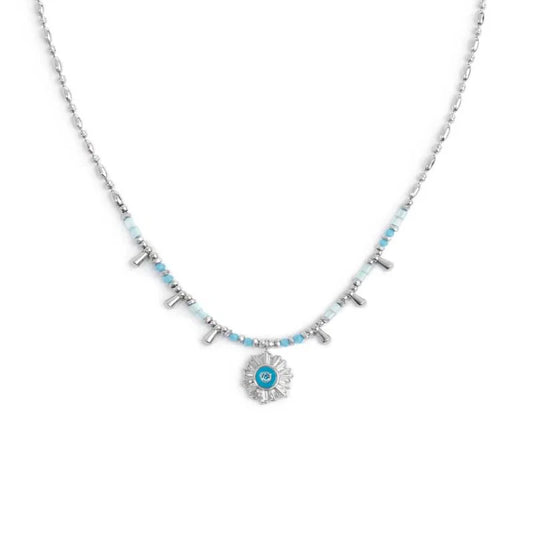 Collana Catena Chicco di Riso con Sole Pendente Azzurro in Acciaio Marlù