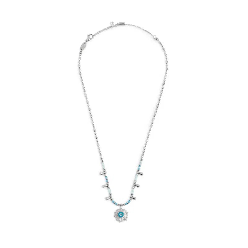 Collana Catena Chicco di Riso con Sole Pendente Azzurro in Acciaio Marlù