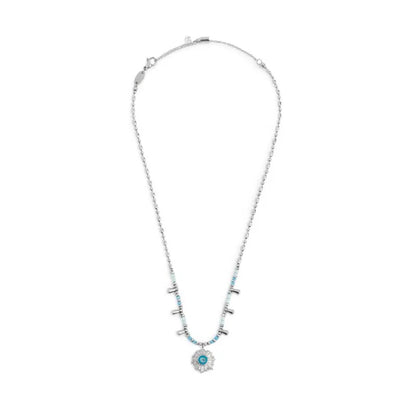 Collana Catena Chicco di Riso con Sole Pendente Azzurro in Acciaio Marlù