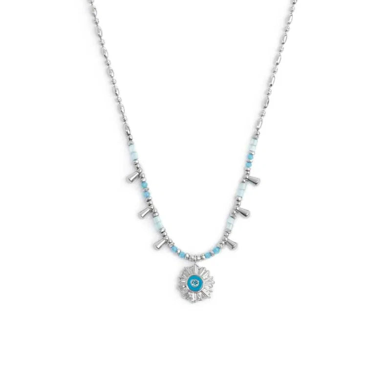 Collana Catena Chicco di Riso con Sole Pendente Azzurro in Acciaio Marlù