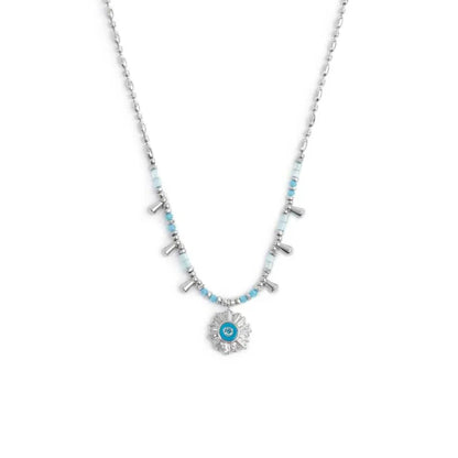 Collana Catena Chicco di Riso con Sole Pendente Azzurro in Acciaio Marlù