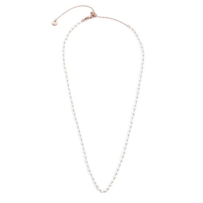 Collana Catena con Perle Bianche 3,3 mm in Acciaio Rosé Marlù