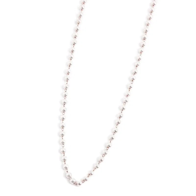 Collana Catena con Perle Bianche 3,3 mm in Acciaio Rosé Marlù