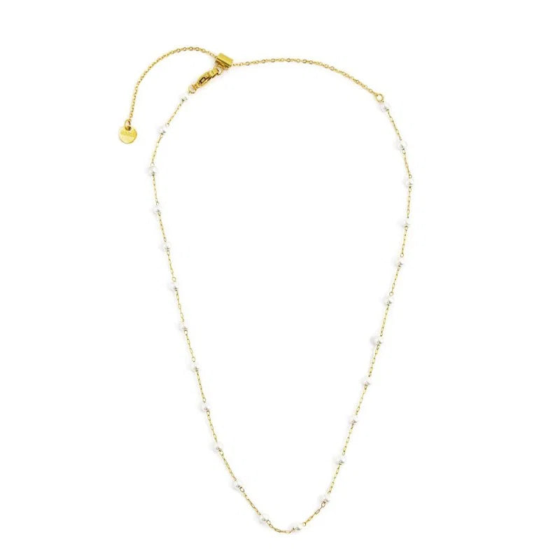 Collana Catena con Perle Bianche in Acciaio Oro Marlù