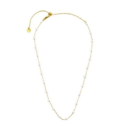 Collana Catena con Perle Bianche in Acciaio Oro Marlù