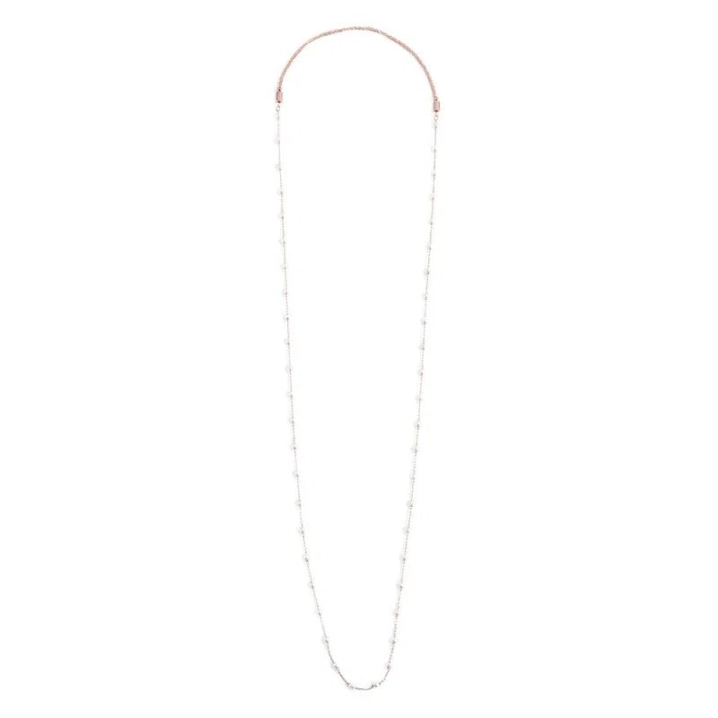 Collana Catena con Perle Bianche in Acciaio Rosé Marlù