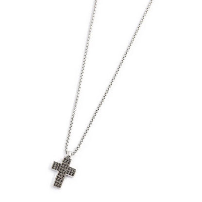 Collana con Croce Pendente e Zirconi Neri in Acciaio Marlù