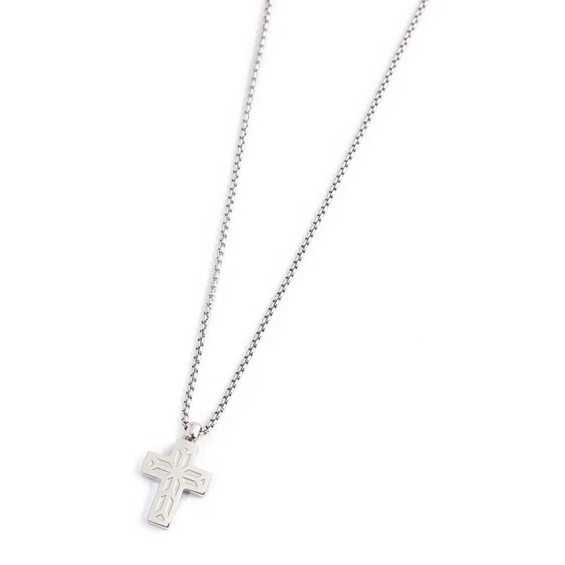 Collana con Croce Pendente e Zirconi Neri in Acciaio Marlù