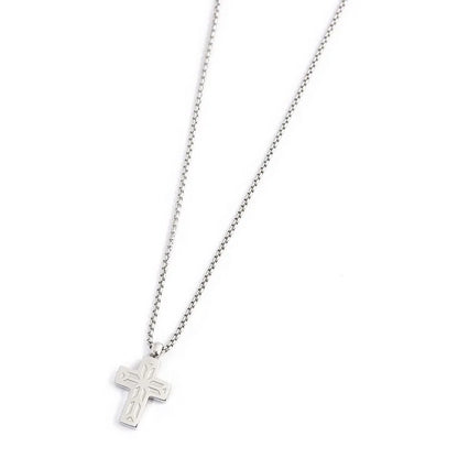 Collana con Croce Pendente e Zirconi Neri in Acciaio Marlù