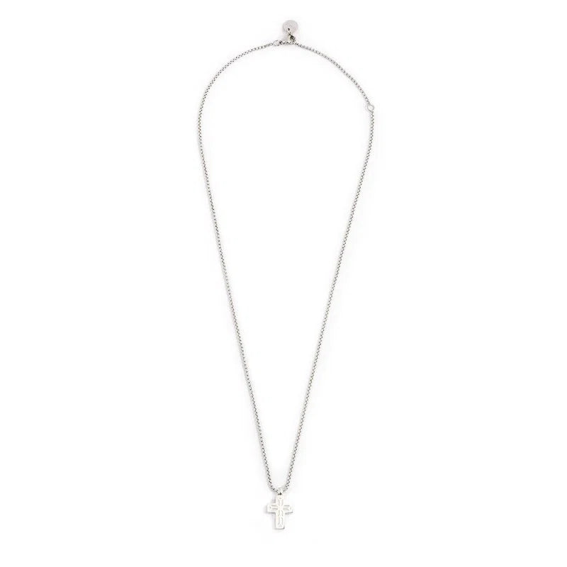 Collana con Croce Pendente e Zirconi Neri in Acciaio Marlù