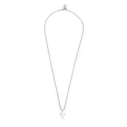 Collana con Croce Pendente e Zirconi Neri in Acciaio Marlù