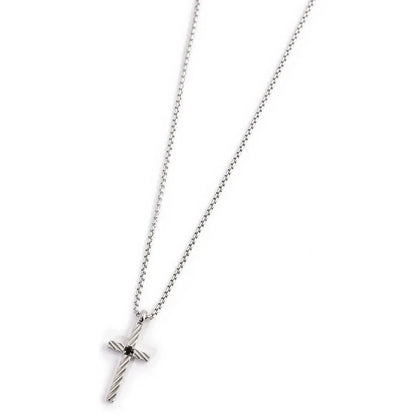Collana con Croce Pendente e Zirconi Neri in Acciaio Marlù