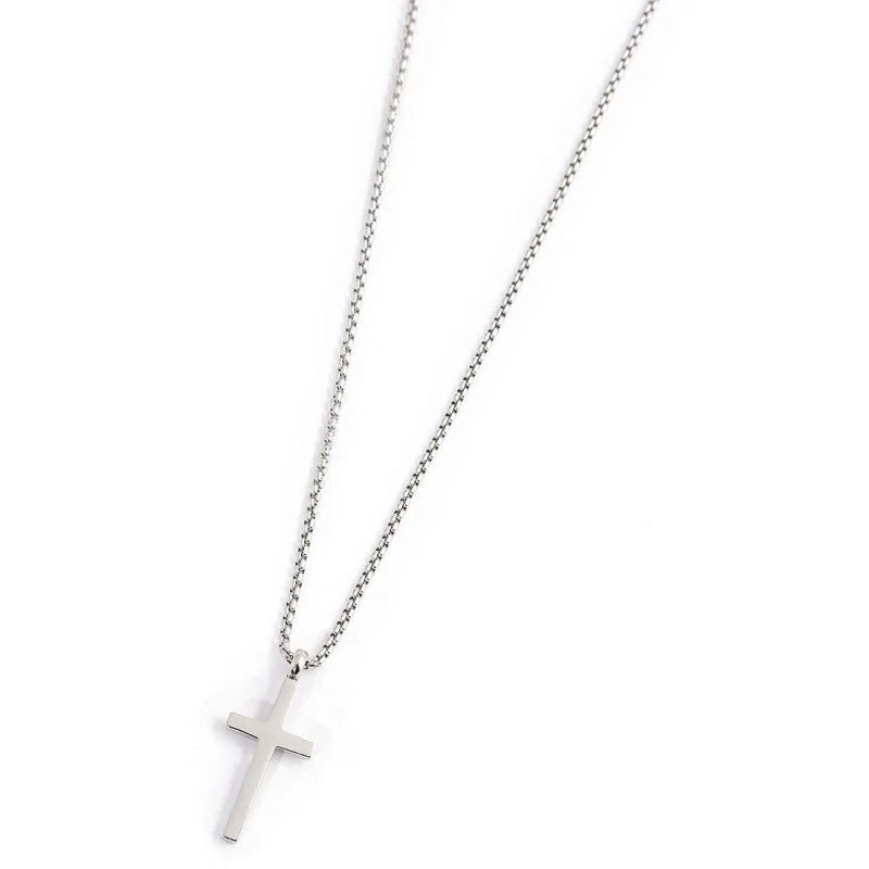 Collana con Croce Pendente e Zirconi Neri in Acciaio Marlù