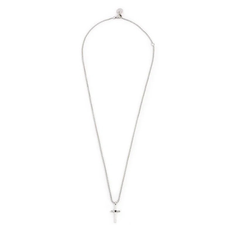 Collana con Croce Pendente e Zirconi Neri in Acciaio Marlù