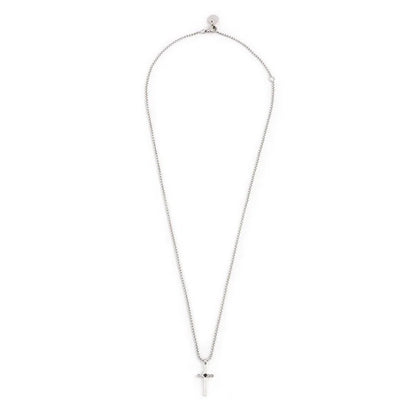 Collana con Croce Pendente e Zirconi Neri in Acciaio Marlù