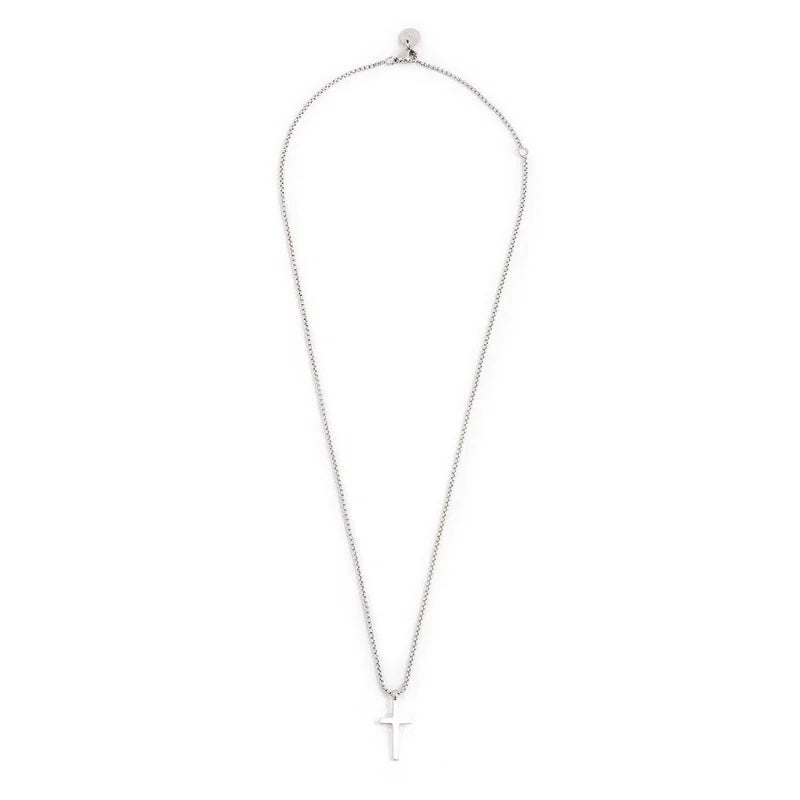 Collana con Croce Pendente e Zirconi Neri in Acciaio Marlù