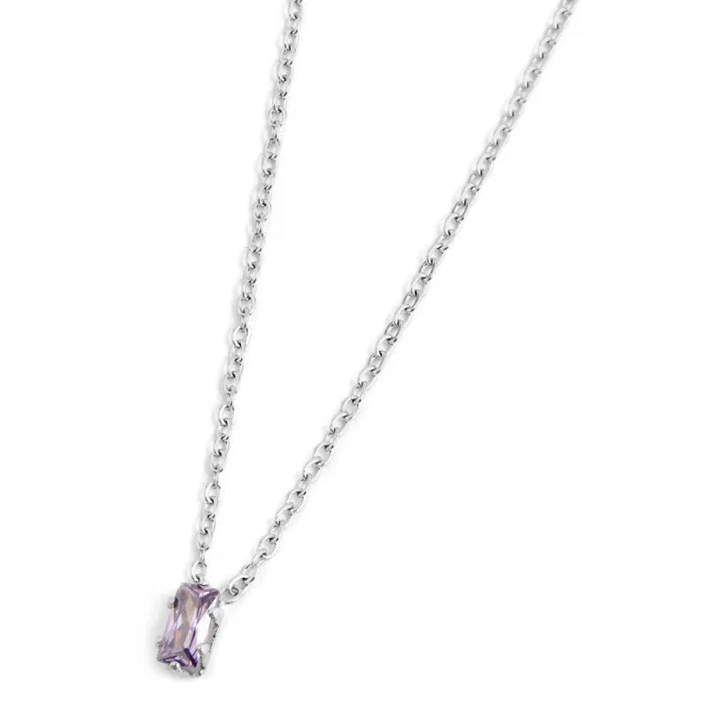 Collana Marlù in Acciaio con Zircone Viola Taglio Baguette