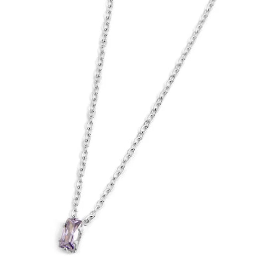 Collana Marlù in Acciaio con Zircone Viola Taglio Baguette Marlù