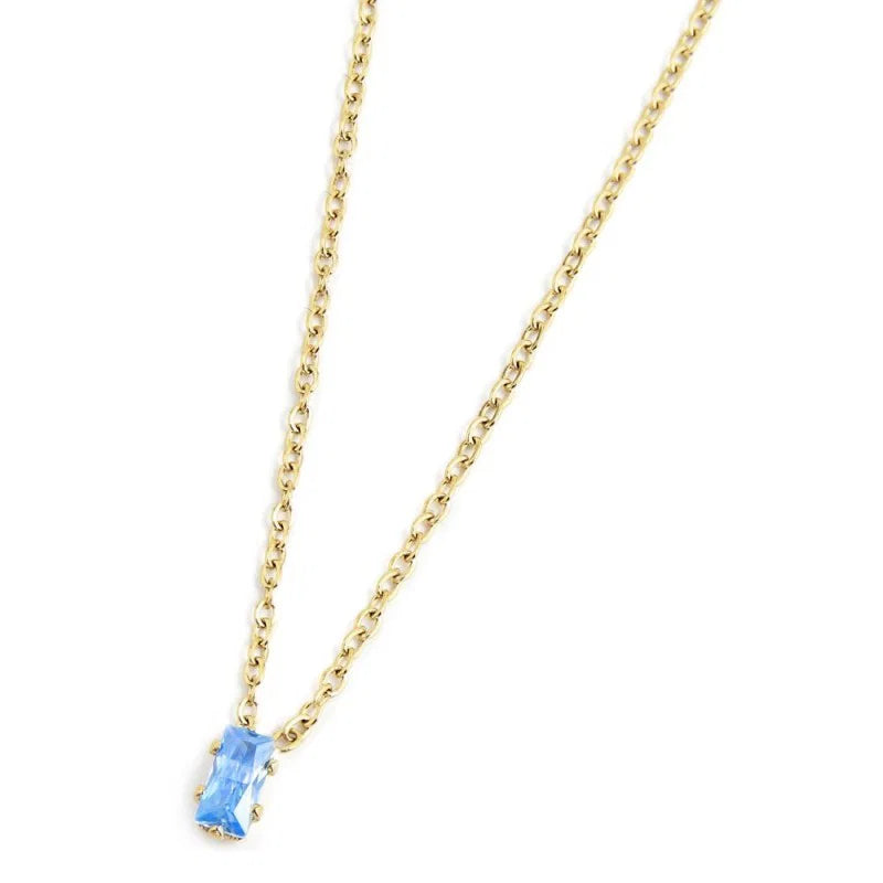 Collana con Zircone Baguette Azzurro in Acciaio Oro Marlù Marlù