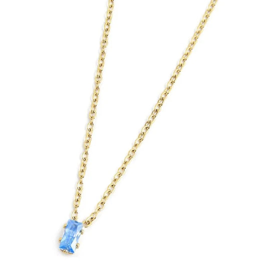 Collana con Zircone Baguette Azzurro in Acciaio Oro Marlù Marlù