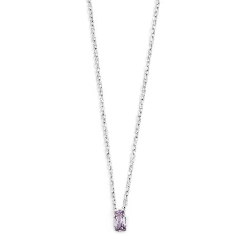 Collana Marlù in Acciaio con Zircone Viola Taglio Baguette