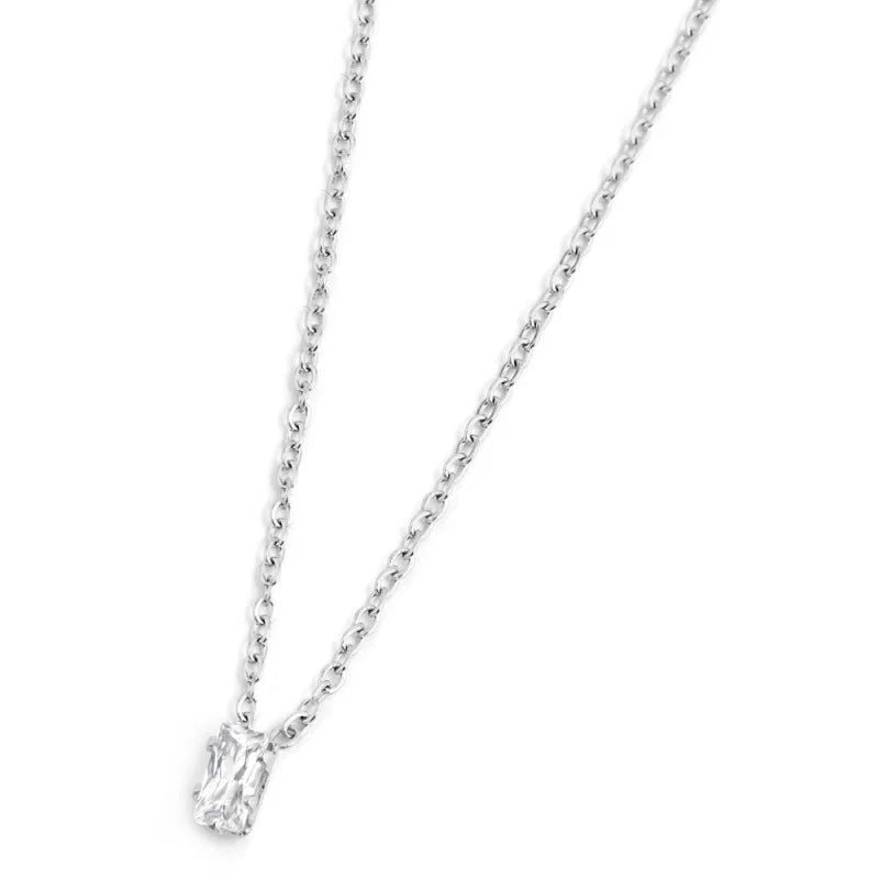Collana con Zircone Baguette Bianco in Acciaio Marlù Marlù