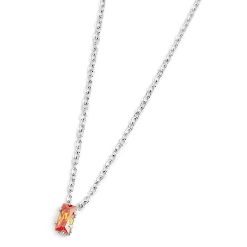 Collana con Zircone Baguette Arancione in Acciaio Marlù Marlù