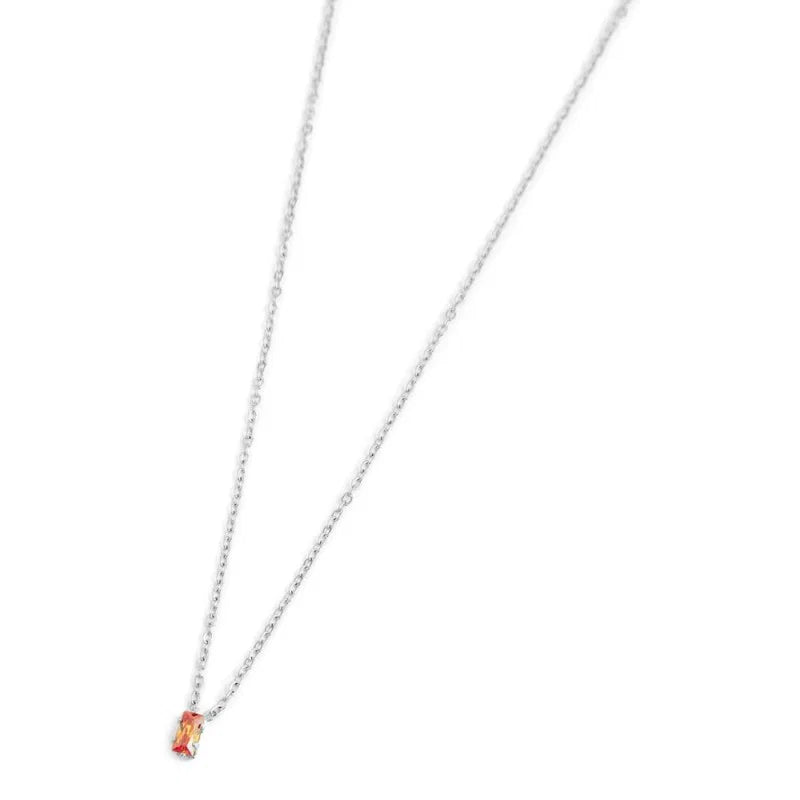 Collana con Zircone Baguette Arancione in Acciaio Marlù Marlù