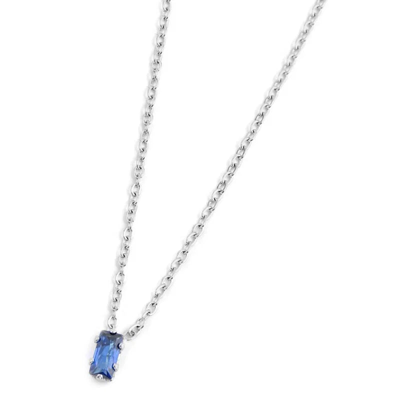 Collana con Zircone Baguette Blu in Acciaio Marlù Marlù
