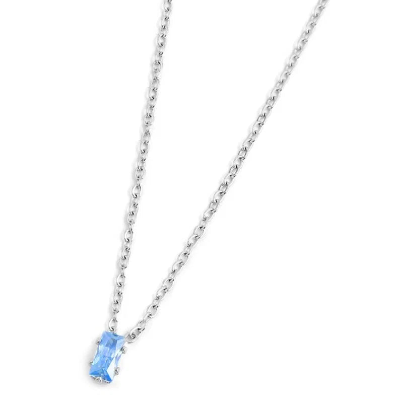 Collana con Zircone Baguette Azzurro in Acciaio Marlù Marlù