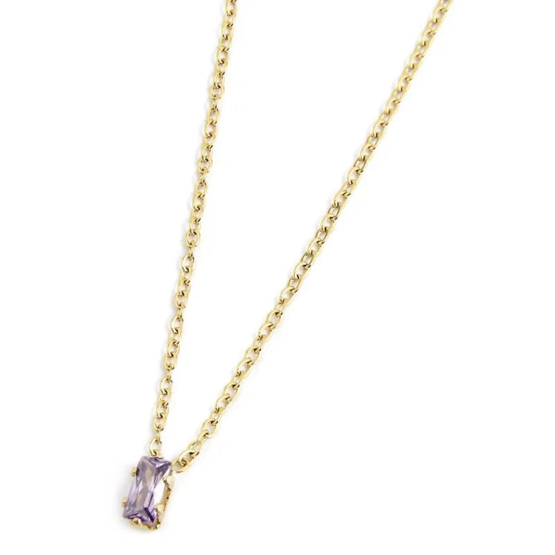 Collana con Zircone Baguette Viola in Acciaio Oro Marlù Marlù