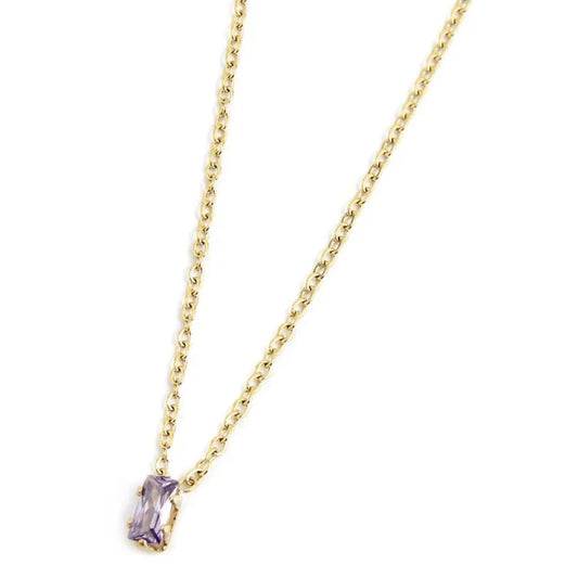 Collana con Zircone Baguette Viola in Acciaio Oro Marlù Marlù