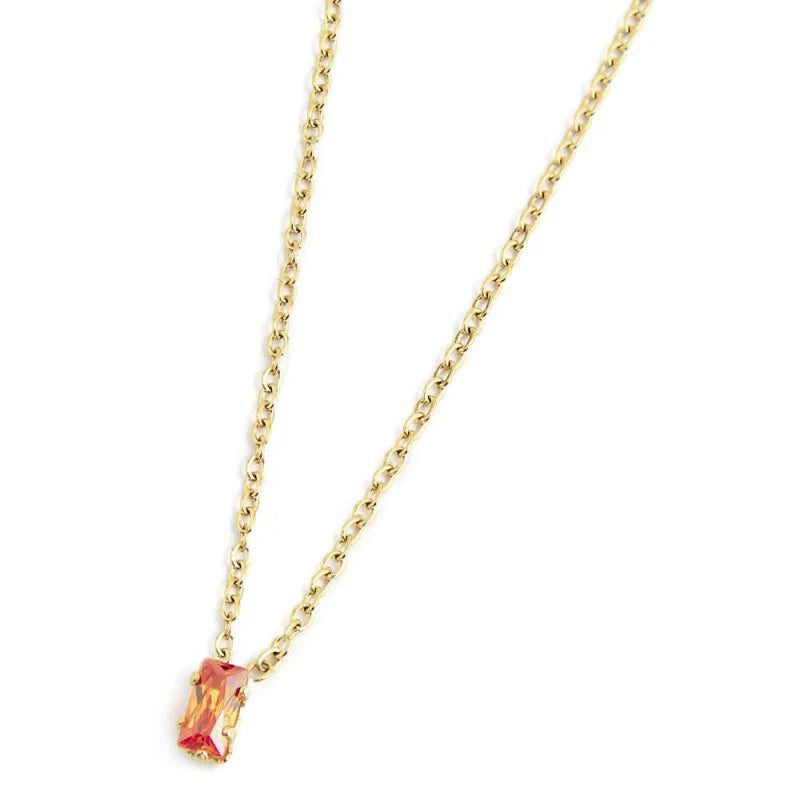 Collana con Zircone Baguette Arancione in Acciaio Oro Marlù Marlù
