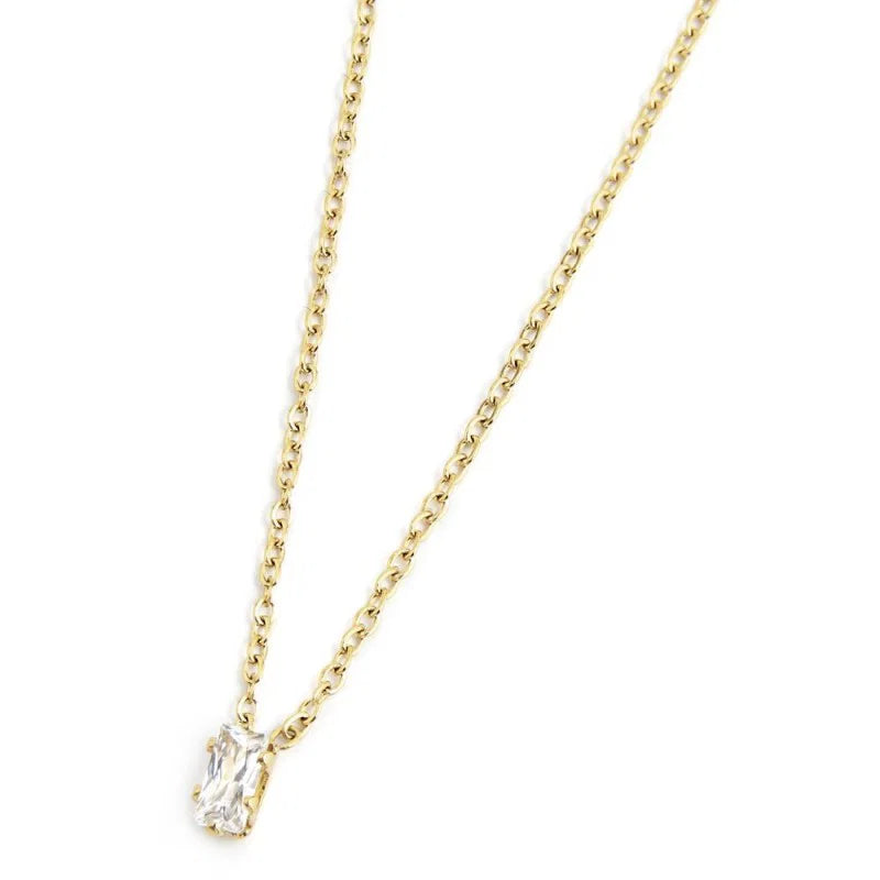 Collana con Zircone Baguette Bianco in Acciaio Oro Marlù