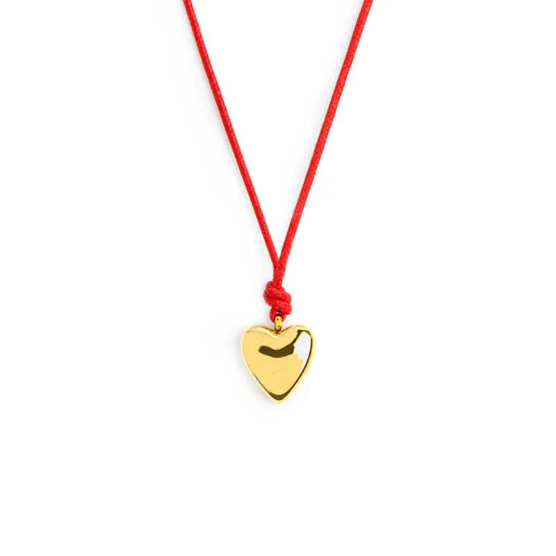 Collana con Cordino Rosso e Ciondolo a Cuore in Acciaio PVD Oro