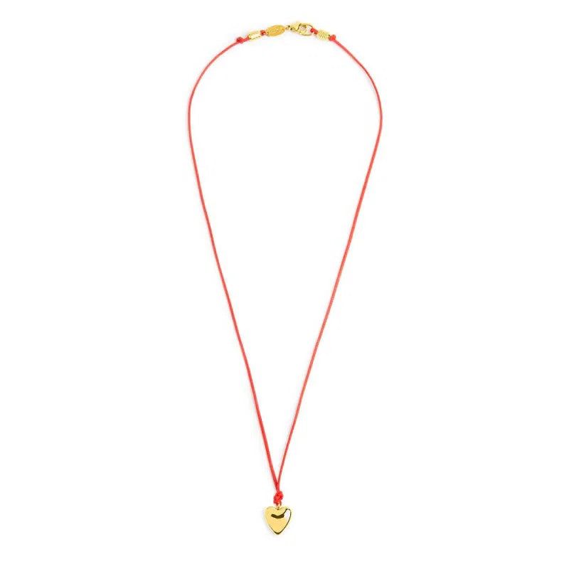 Collana con Cordino Rosso e Ciondolo a Cuore in Acciaio PVD Oro
