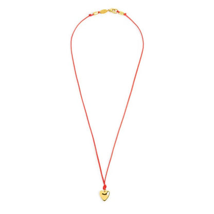 Collana con Cordino Rosso e Ciondolo a Cuore in Acciaio PVD Oro