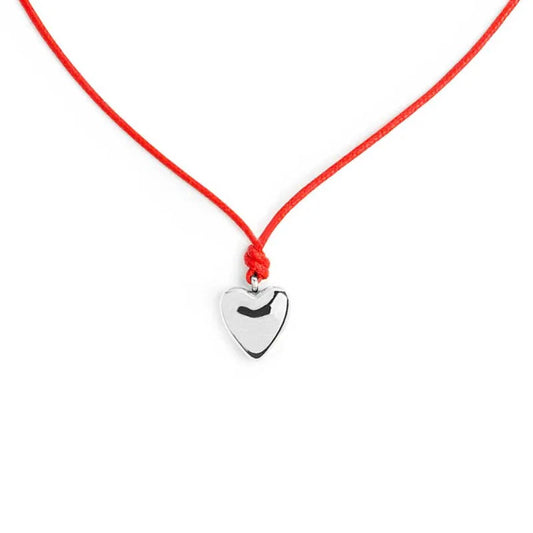 Collana con Cordino Rosso e Ciondolo a Cuore in Acciaio Marlù