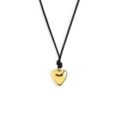 Collana con Cordino Nero e Ciondolo a Cuore in Acciaio PVD Oro