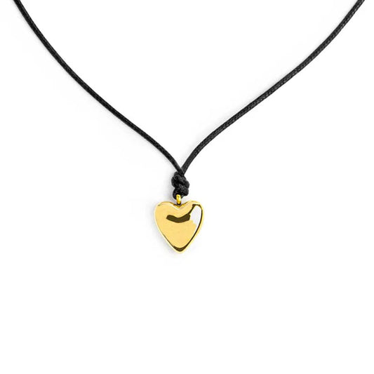 Collana con Cordino Nero e Ciondolo a Cuore in Acciaio PVD Oro Marlù