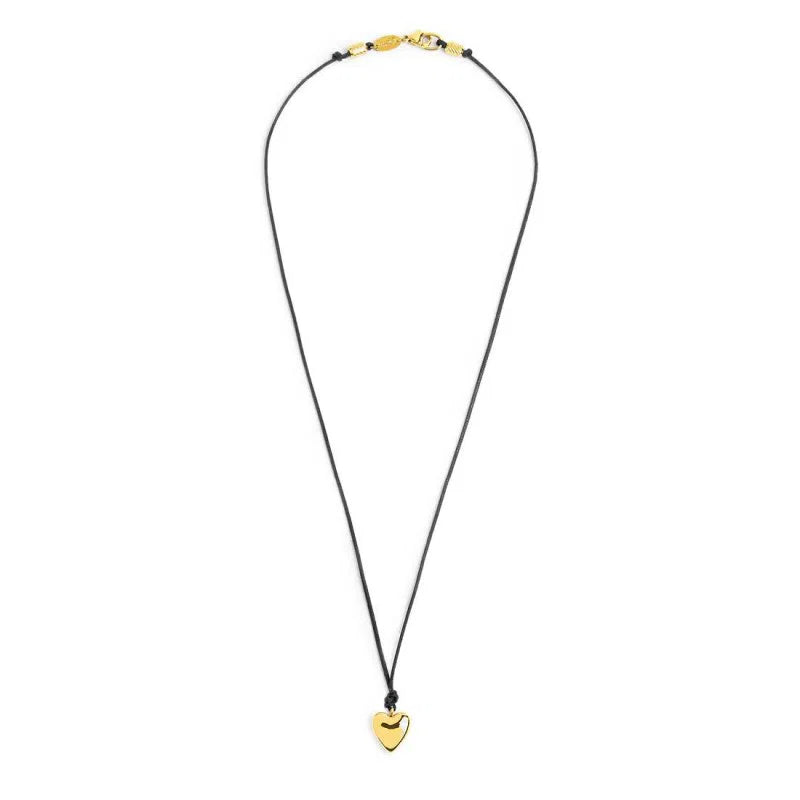 Collana con Cordino Nero e Ciondolo a Cuore in Acciaio PVD Oro