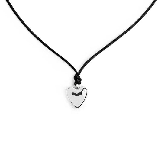Collana con Cordino Nero e Ciondolo a Cuore in Acciaio Marlù
