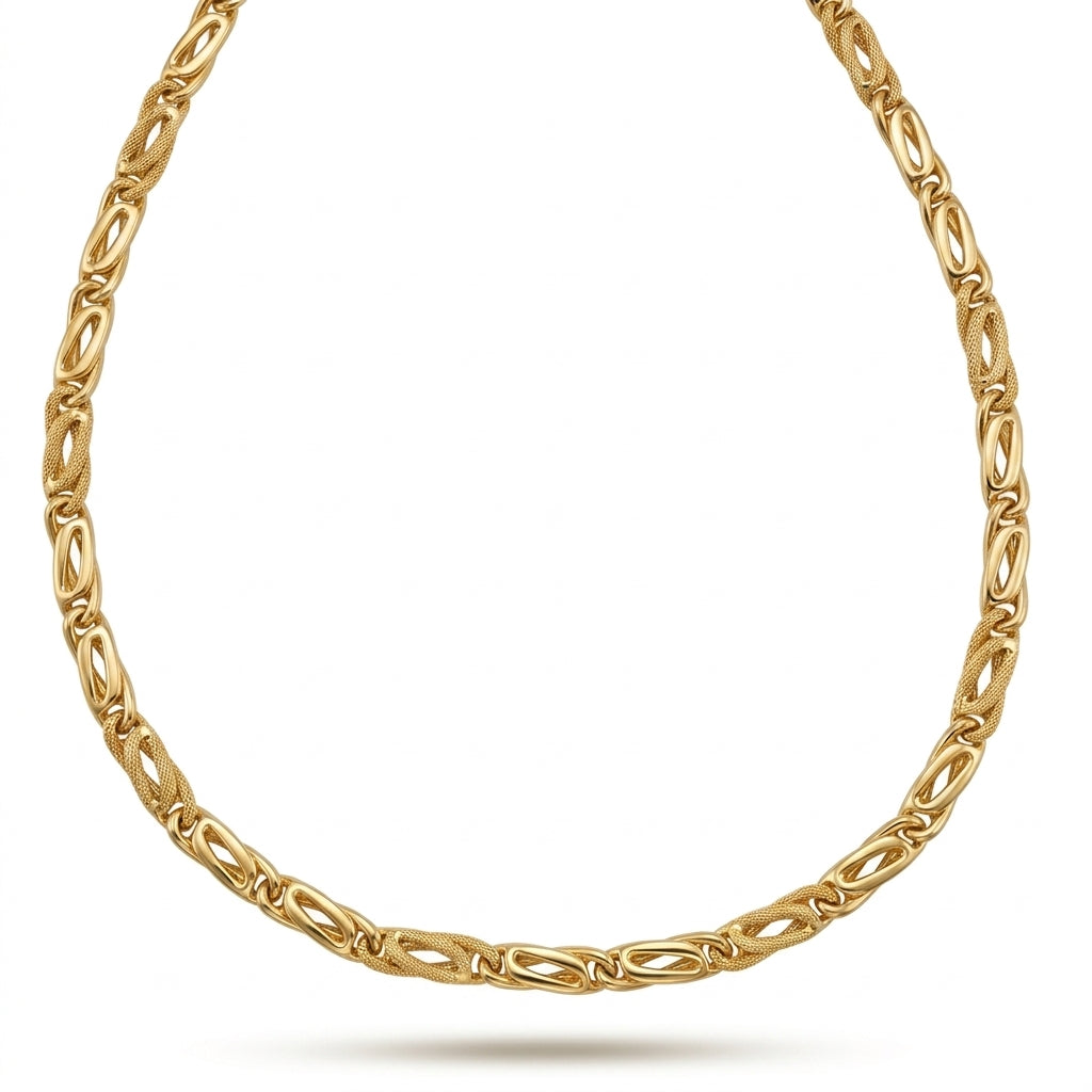 Collana in Oro Giallo 18 Carati con Maglia Occhio di Pernice Lucida e Satinata