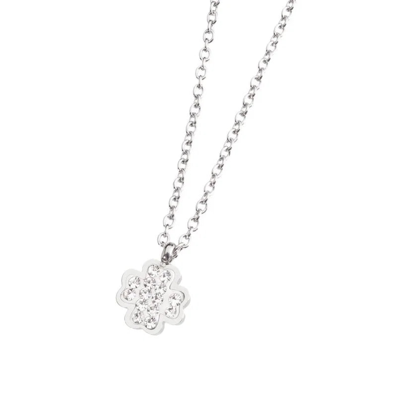 Collana Quadrifoglio con Cristalli in Acciaio Marlù