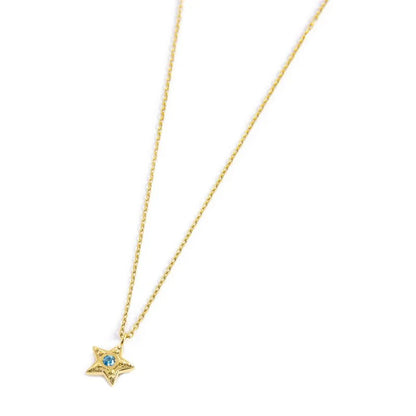 Collana Stella Pendente con Zircone Azzurro in Acciaio Oro Marlù